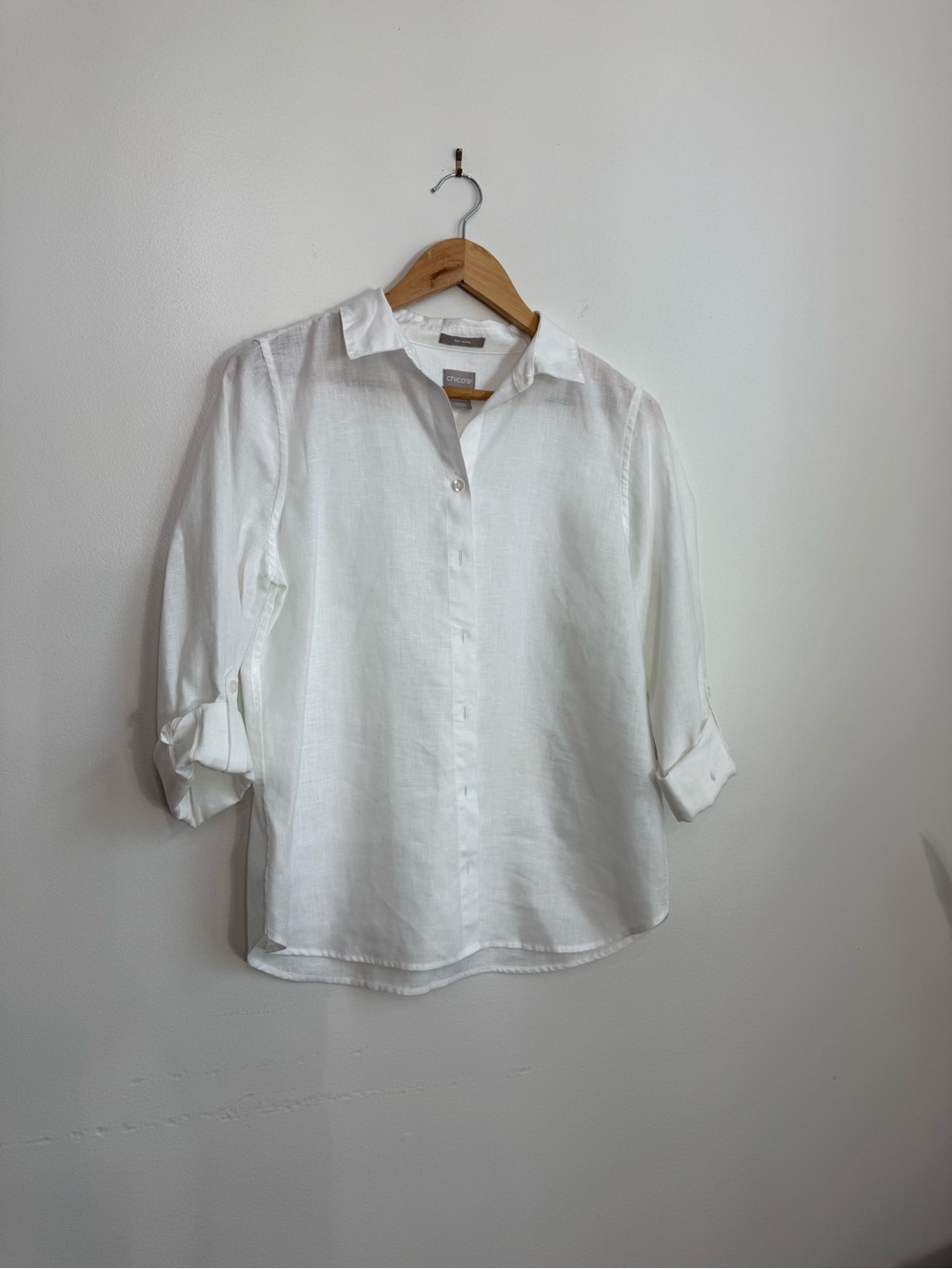Chico's White Linen Button-Down Blouse